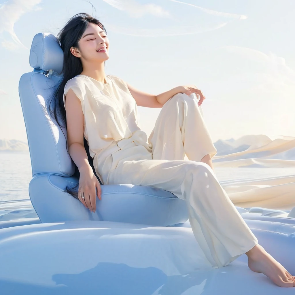 black hair, longeyelashes, ccurate, eyes closed, smile, Surrealism, pov, atmospheric perspective, high detail, 8k, super detail, best quality, anatomically correct, high details, textured skin, accurate