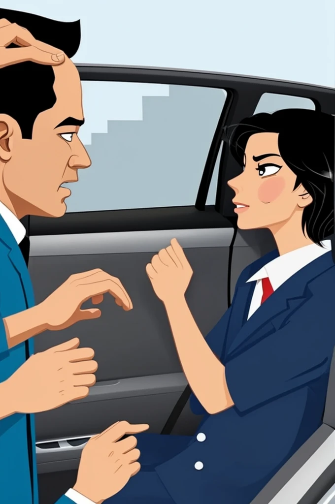 a lawyer lost his left hand in car accident while a police talking to him who seated n crying from a driver's side door which is damaged badly funny cartoon