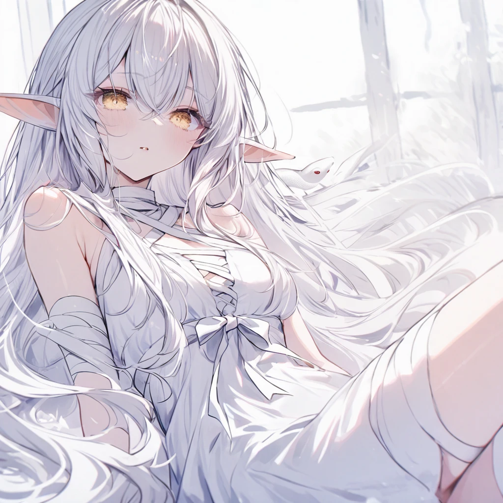 White Snake　White long hair　White Dress　Elf Ears　bandage