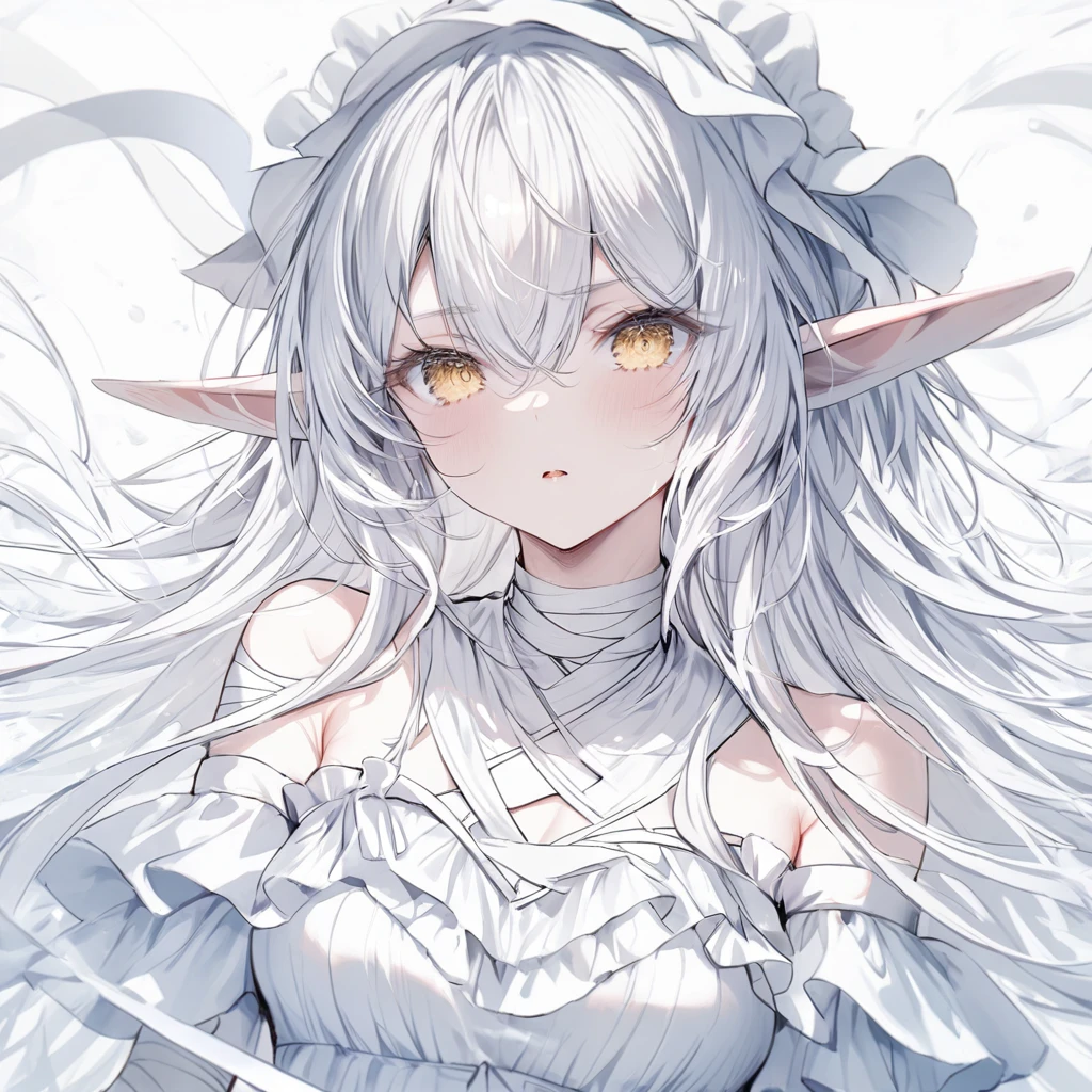 White Snake White long hair White Dress Elf Ears bandage