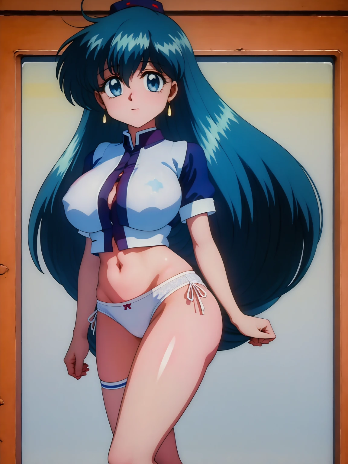 (masterpiece, Highest quality:1.2), Tiangong Gui, 1 girl, Lonely, Subtle blue hair color, White panties, Panty shot