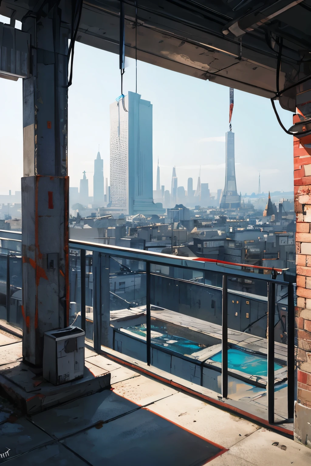 a place similar to the game half-life 2 , square , high tower in the background , city.