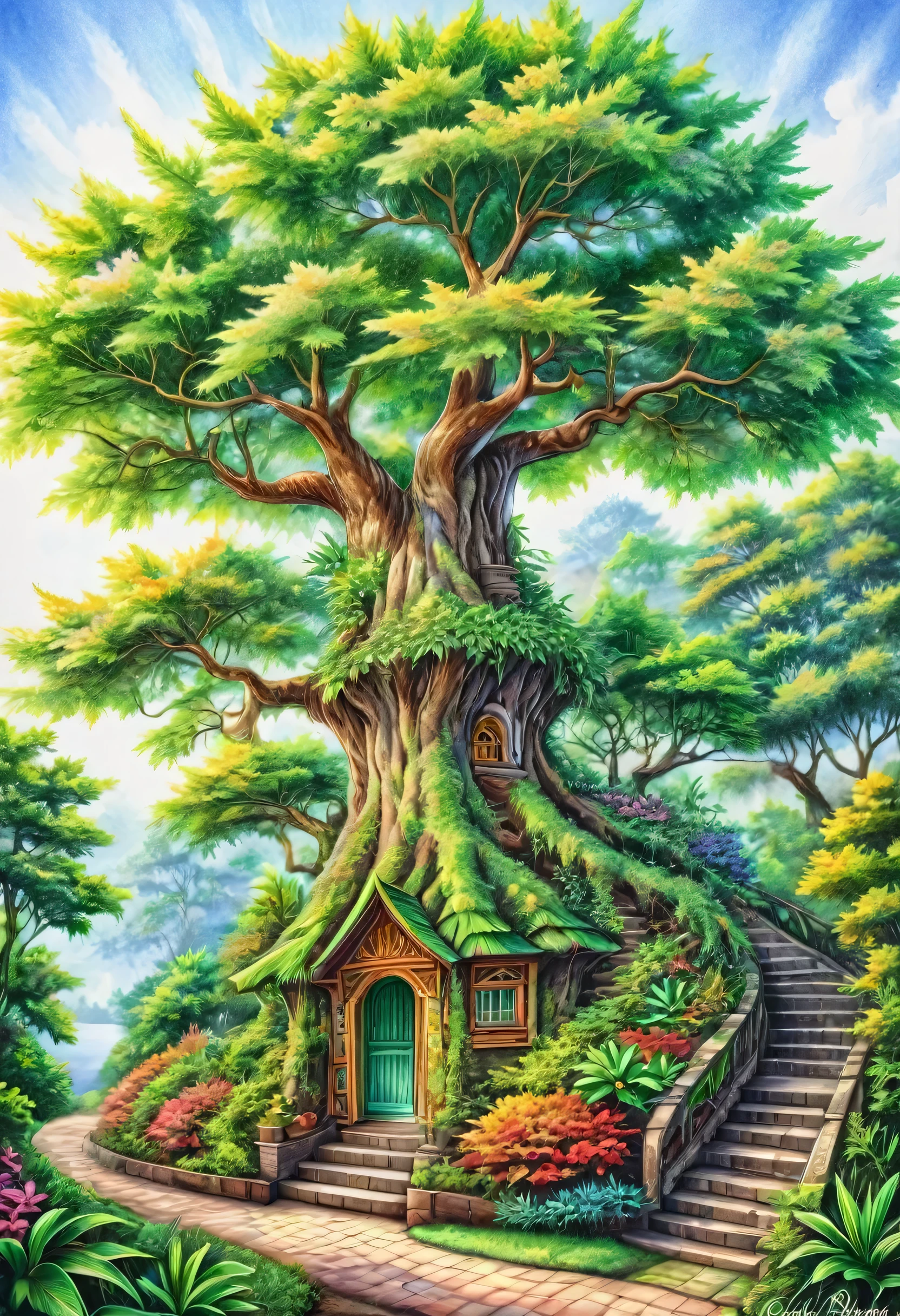 gambar pohon, colourpencils style,
