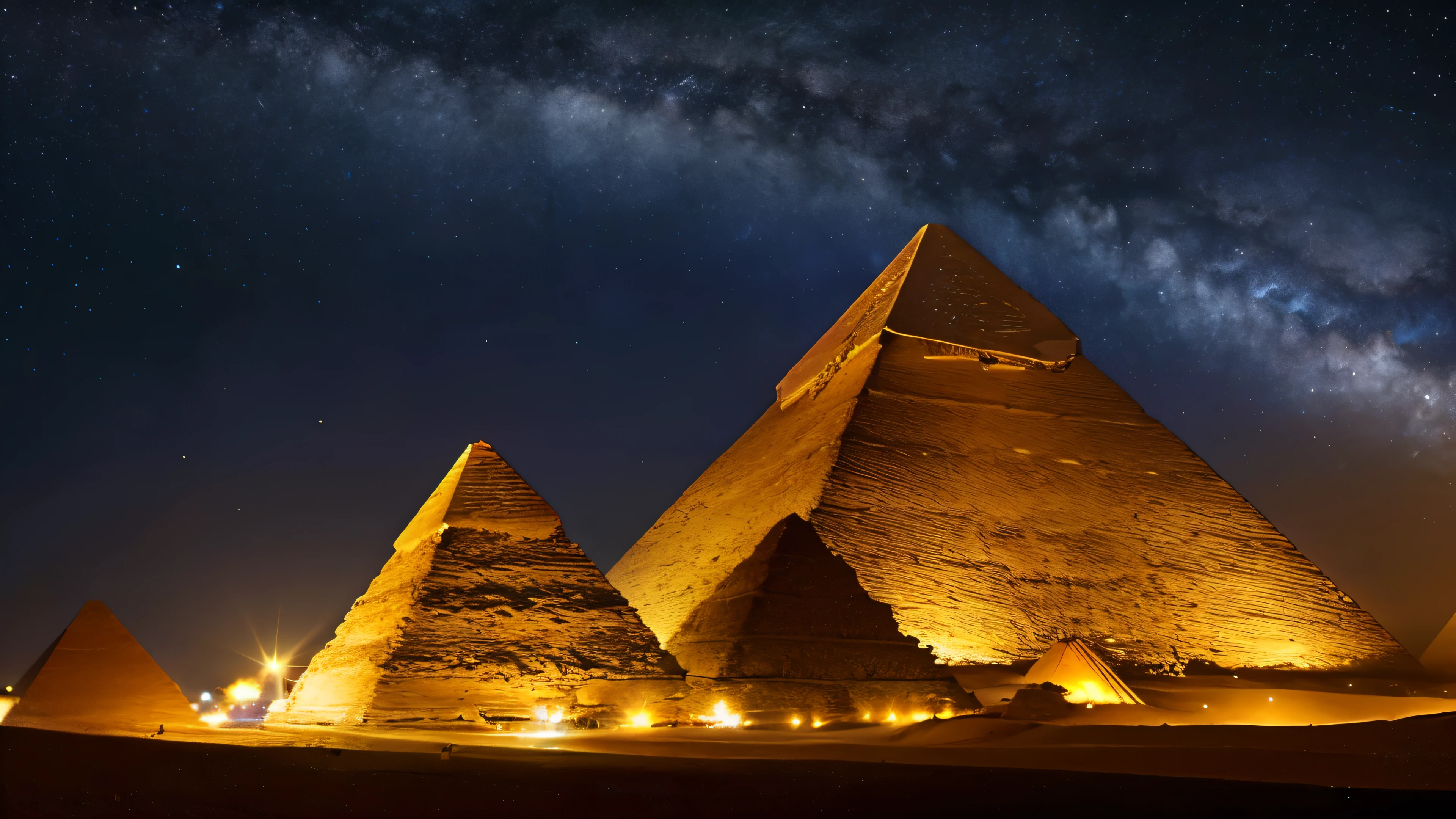 (Masterpiece:1.4, top-quality), Pyramids of Giza, starry sky