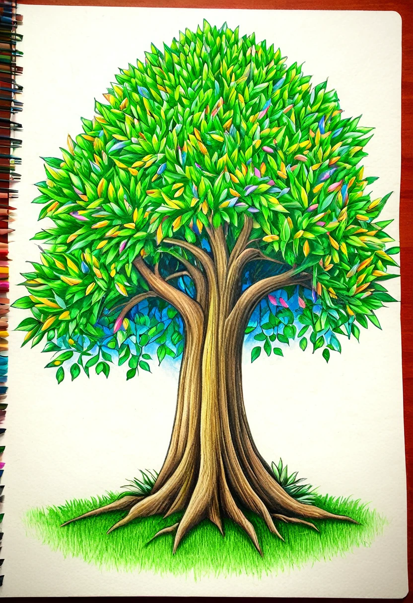 gambar pohon, colourpencils style,