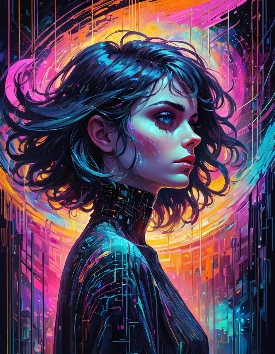 synthwave punk style, vaporwave style, synthwave, vaporwave colors, nvinkpunk, drunken beautiful woman as delirium from sandman, (hallucinating colorful soap bubbles), by jeremy mann, by sandra chevrier, by dave mckean and richard avedon and maciej kuciara, punk rock, tank girl, high detailed, 8k, outrun, neon outlines, illustrated, neon outlines, centered, cinematic lighting, close-up, foreshortening, dark, dark background, desktop wallpaper, masterpiece, best quality, sidelighting, cinematic angle, masterpiece, best quality