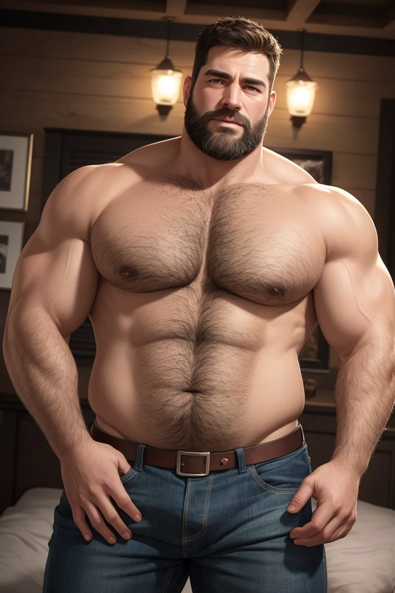 8KUHD Very Extremely Realistic Very Detailed High Quality Create a professional studio-style photograph featuring two middle-aged daddy muscle bears , burly, very hairy, very beared big daddy bear, and very realistic detailed rugged burly man and his husband in shorts. beards, very realistic hair, very realistic beards, very realistic thick chubby neck, very realistic neck lines, very realistic detailed neck, very realistic belly, very realistic burly chest, very realistic burly strong chest and arms, very realistic detailed hairy burly chest and arms, very realistic pecs, very realistic burly body, very realistic nipples, very realistic burly body, very realistic face, very realistic detailed face, very realistic eyes, very realistic detailed eyes, very realistic pupils, very realistic detailed pupils, very realistic nose, very realistic ears, very realistic facial features, very realistic burly arms, very realistic elbows, very realistic hands, very realistic wrists, very realistic fingers, very realistic fingernails, very realistic shoulders, very realistic mouth, very realistic lips, very realistic detailed skin, very realistic skin, very realistic mens clothing, very realistic detailed mens clothing. A very realistic man and his husband are kissing and loving each other in the bedroom, very realistically detailed kissing and loving each other in the bedroom, in a very realistic romantic and virile bedroom scene. Very Realistic Intricately Detailed, Utilize all appropriate realistic lighting techniques for studio photography" very realistic detailed bedroom surroundings, very realistic surroundings lighting, No Deformities, Very Ultra Realistic and Detailed Photograph, Clear HDR Quality