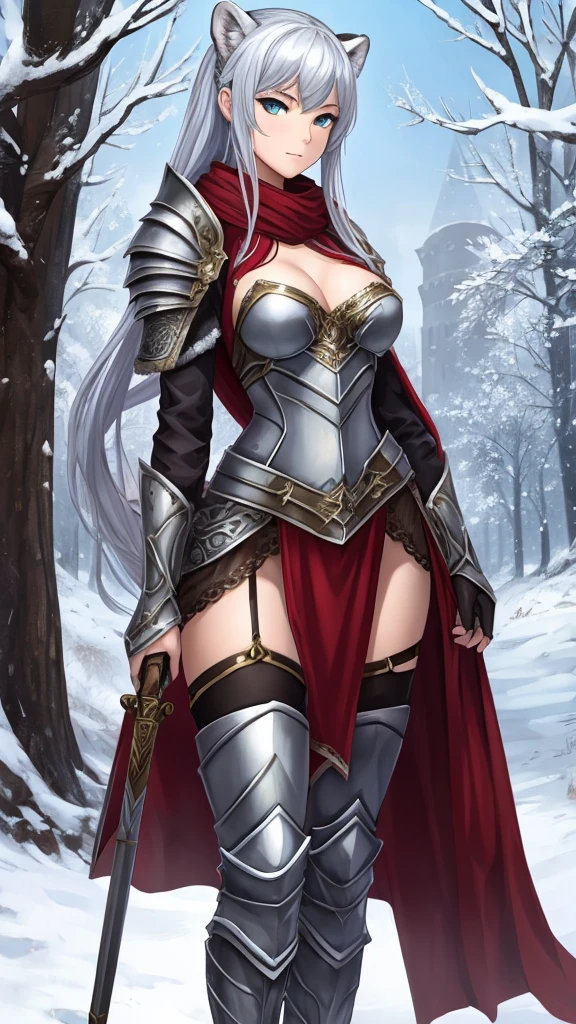 amazing quality, masterpiece, best quality, hyper detailed, ultra detailed, UHD, beautiful girl, perfect anatomy, perfect body, model, stylish pose, wearing full body fantastic red armor with red cape, holding crystal sword, walking, snowy medieval road, (random color:1.4),
long hair, various hairstyles, blue eyes, glowing eyes,
extremely detailed,