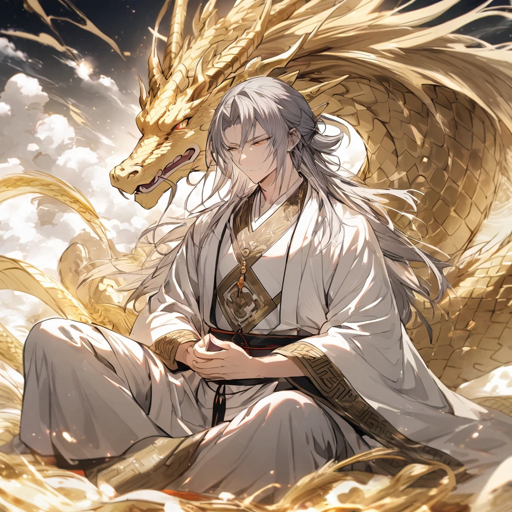 meditation Gray Hair male Golden Dragon