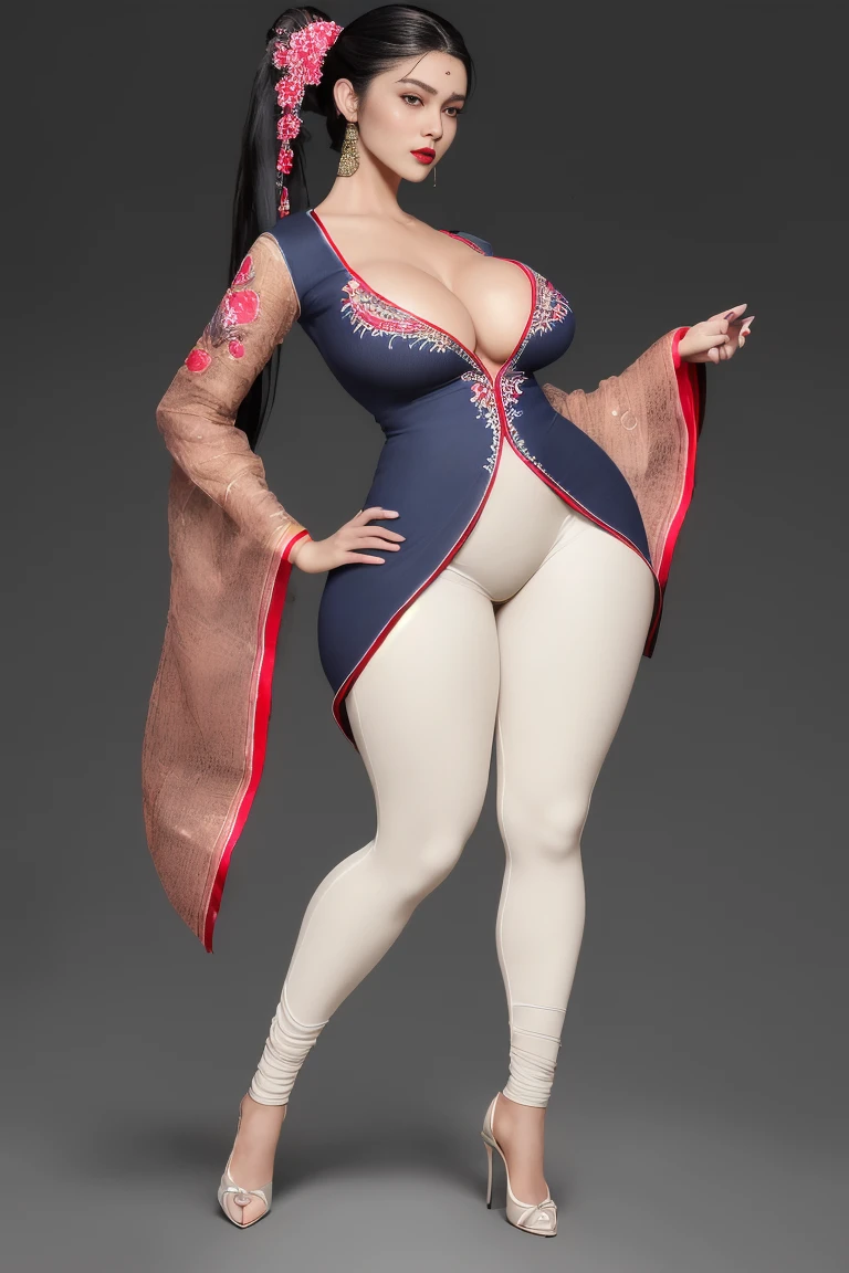 (full body shot:1.5), (Masterpiece:1.1), standing position, 1girl, solo girl, 35 year old girl, ultra realistic face, hyperrealistic, hyperdetailed, (looking at viewers), sharpen, detailed face, detailed eyes, detailed lips, red lips, beautiful face, 16k, FHD , raw photo, cute face mesh, pretty face mesh, girl in luxury office, beautiful ponytail hair style, hair tied, ((embroidery fancy kurta), beautiful embroidery luxury kurta, fancy kurta, skinny sleeves, fancy leggings), intricate, extremely detailed, (perfect , long areola, perky , close cleavage), scattering surface, ultra realistic texture, smooth skin, realistic face, red lip, glow face, very_high_resolution, perfect figure beautiful curved body, fit body, (elegant high heel), ponytail hair style, club hair ornament, big booty and thick body, wet clothes, thick hips, big ,She had large breasts that were not too big or too small, but just right for the picture. The woman's face was beautiful,curvy accentuated booty,