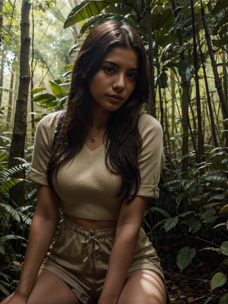 22 year old Colombian girl, realistic 4k, in the forest