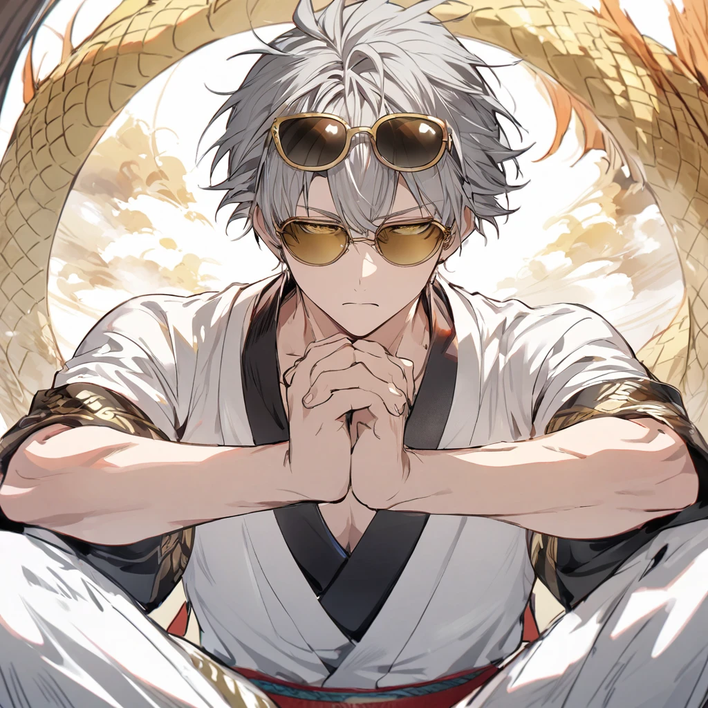 meditation Gray Hair Short Hair male Golden Dragon sunglasses