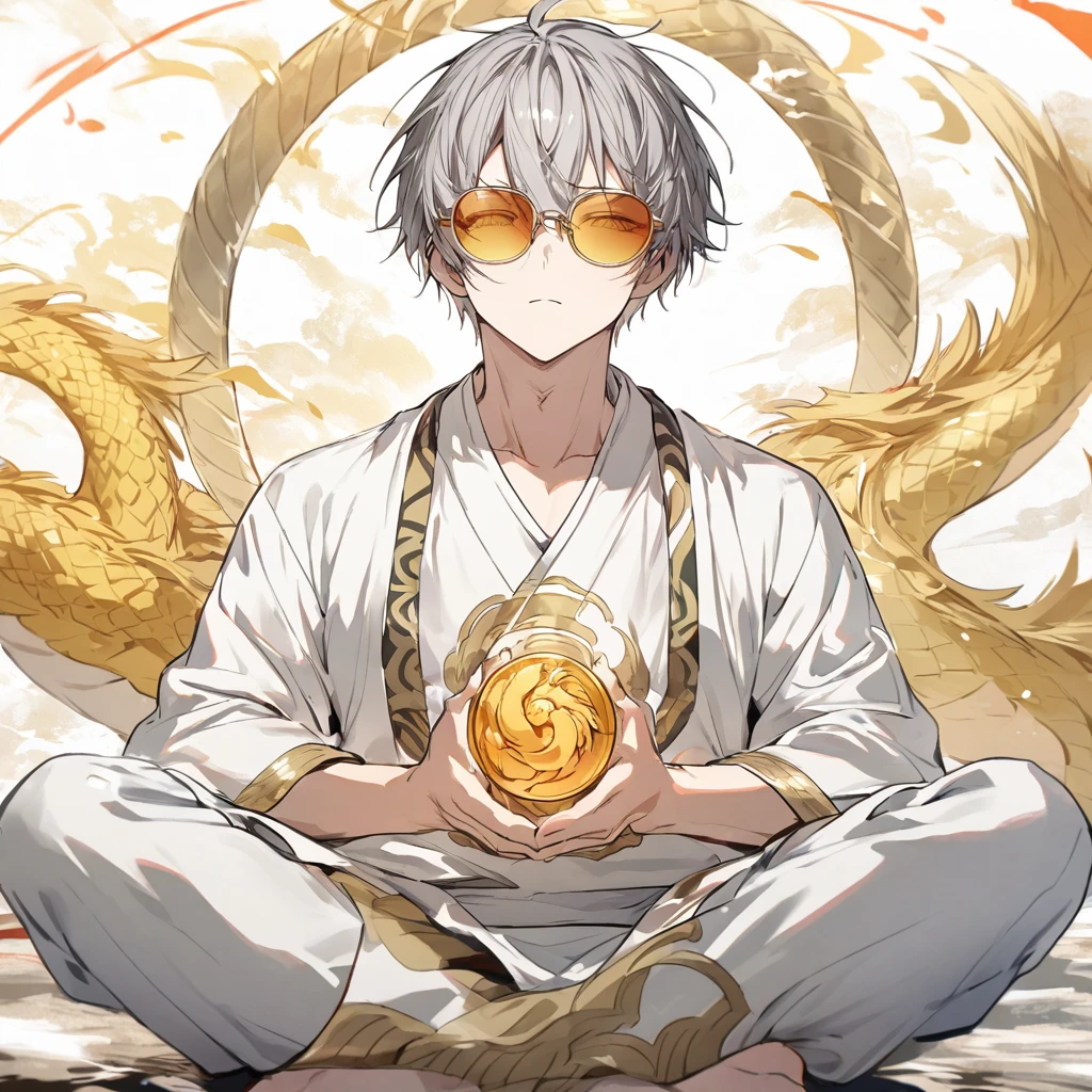 meditation Gray Hair Short Hair male Golden Dragon sunglasses