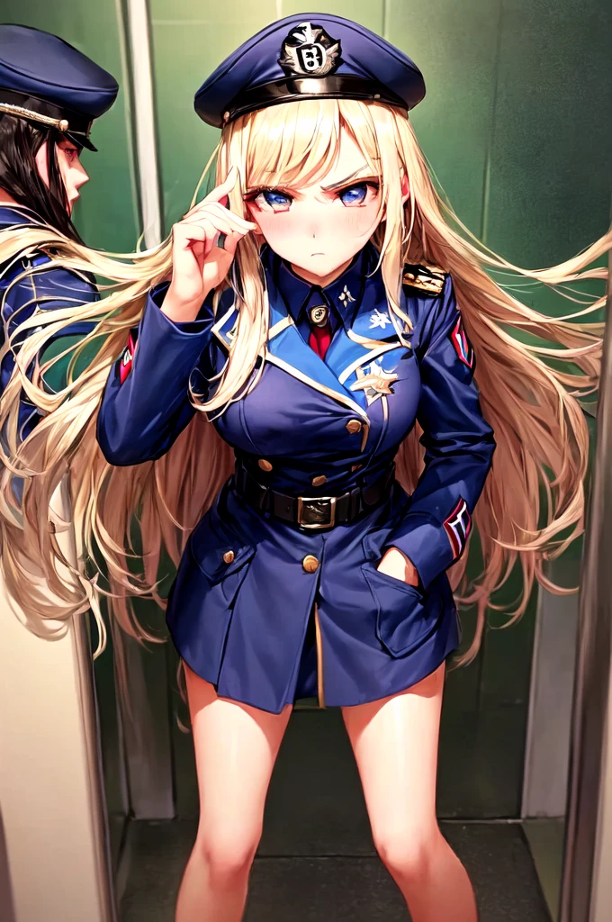 1 girl, sfw, beautiful girl, high quality, 18 years old, dictator, dictator hat, arrogant behave, arrogant, frustrated, outside, public, nazis, angry