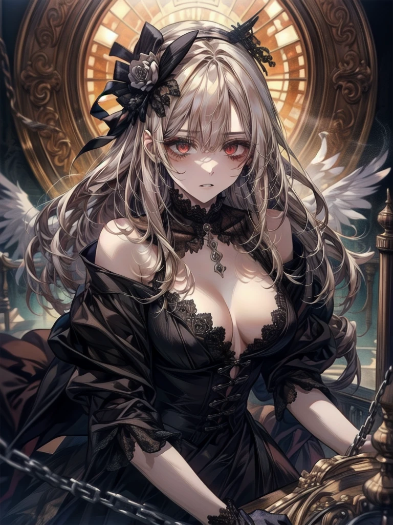 masterpiece,a Satanic woman,Satanic,wing, Pixiv, Gibi ((Intricate details,)) Ultra HD, Sharp details, crazy smile, 狂ったeye, A cute and luxurious hair band,(masterpiece:1.2, Highest quality), (Actual Photos, Intricate details), Scary atmosphere、Distorted facial expressions、Horror Art、Bloodの雨、Bloodを流す、Bloodしぶき、悪魔のeye、redいeye、scar、、火scar、whole body、Torn hair of a woman dressed in slave clothing、(Long Hair)、(eyeにかかる長さの前髪)、Black Hair、(((eyeの下のクマ)))、青白いskin、Feeling unwell、Pathological、邪悪な笑face、狂ったeye、(Grin)Dramatic makeup,Create mixed media art、White Background(zombie:1.2),Horror 1 Girl, Open_mouth, , red_eye, Blood, Tilt_red_skin, Injury, Blood_in addition_face, Bandaged_arm, Blood_in addition_zombie, Blood_in addition_hand , Open your eyelids wide, The trend is all, mouthを大きくOpen, mouthを開けてteethをむき出しにする,獣のような鋭いteeth, Wide lips, 非常に広いmouth, Vermilion cheeks, blonde, Princess Cut, Ribbon hair ornament, brooch, Shiny candy blue dress, Gold embroidery,ta Style, Gothic style, Otaku Room, Well-built body, Nice body, Ample breasts, Thick body,eyeを大きく開いて、Scary atmosphere、Distorted facial expressions、ねじれた笑face、Bloodまみれの、頭からの出Blood、Bloodしぶき、whole body、Long Hair、Long bangs、Well-built,Nice body,Broad shoulders,I focus,(face),Messy Hair,いeye,(光るeye),(Bloodしぶき:1.6),red信号,笑face,big 笑face,teeth,psycho 笑face,gesugao,Dark city background,darkness,night,(close),良いeye, 良いteeth,サディスティックな笑face,,all,光沢のあるskin,詳細なface,Beautiful body, whole bodyから湯気が出ている Steam like a sauna room fills the screen... mouthからの白い息 Luxurious lace long gloves
