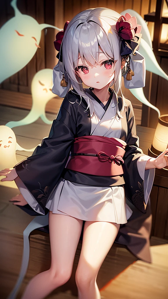 Gourd-like chest))、(((ghost))(魅力的なghost女)、(((kimono)))