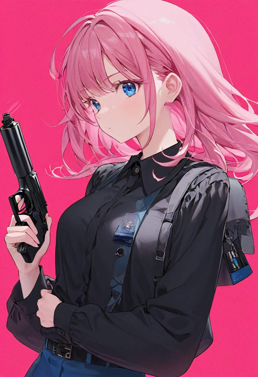 pitiable
bob
Pink hair
Upper body
military uniform
gun
Big Tits
anime