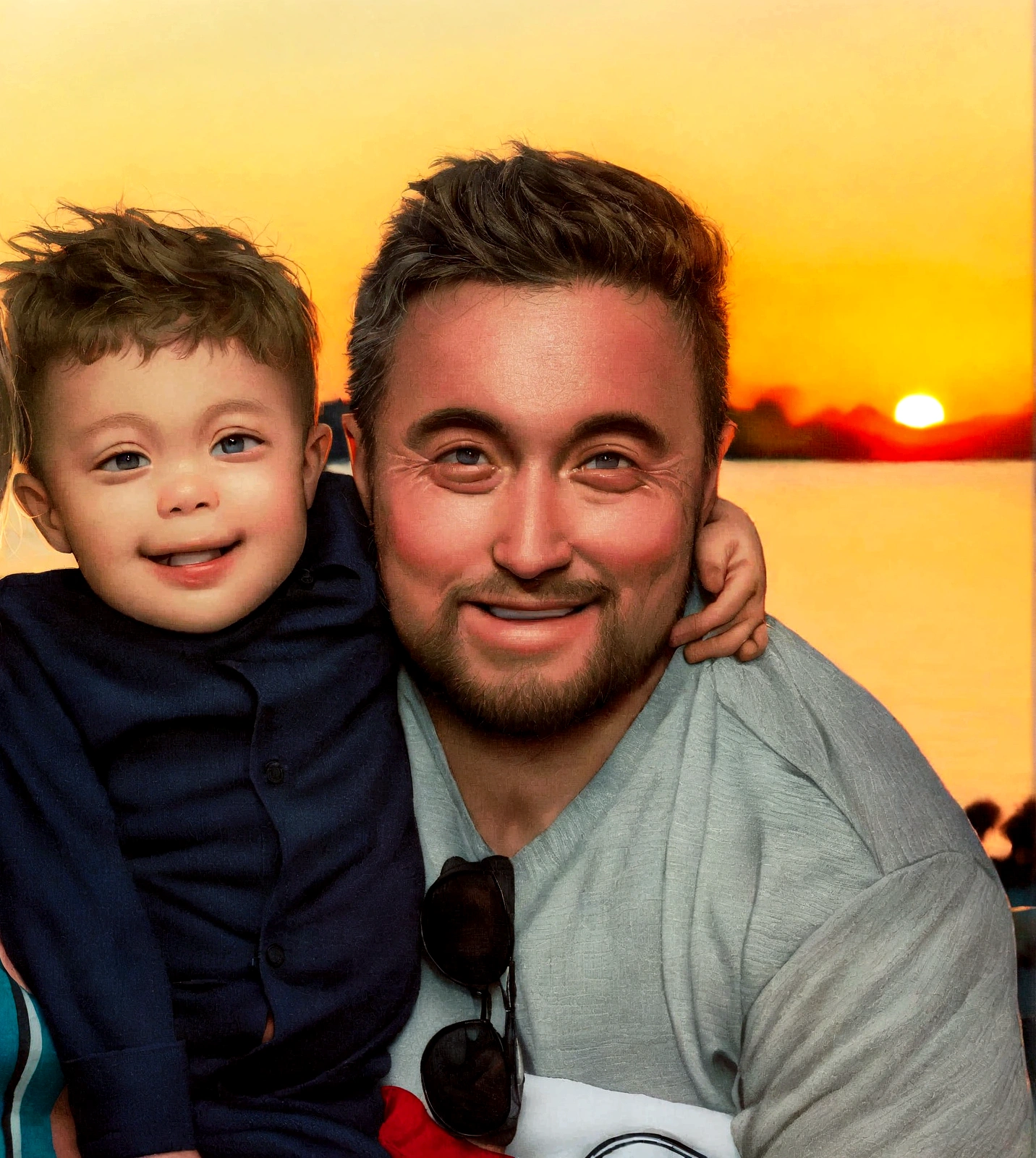 there is a man and a boy that are standing together, SUNSETting, ao SUNSET, durante um SUNSET, 30 years old man, as the SUNSETs on the horizon, night setting, SUNSET, At the sunset, em um lindo SUNSET, family, com SUNSET, sunset sunrise, father with , evening sunset, family friendly, SUNSET ao fundo