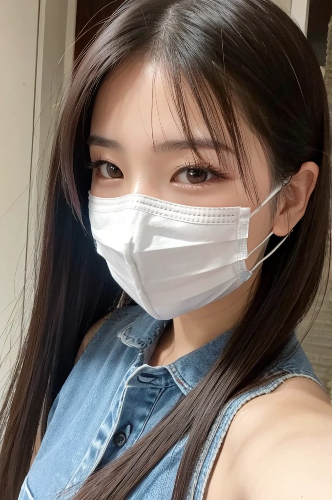 Asian woman, selfie, mask on, cute