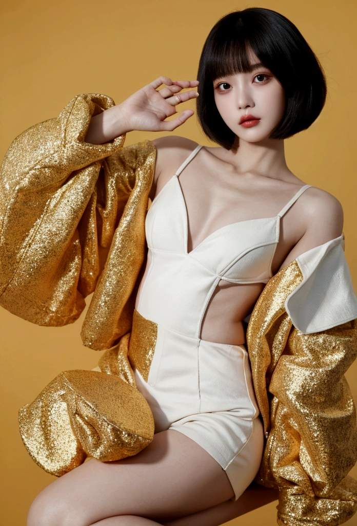 You are a professional photographer。 , short hair blown by the wind. She has a faint smile , Street fashion、Bold Valley、hot pants、Perfect Eyes, Perfect hands, Perfect body, Perfect Hair, Accurate身体, masterpiece, Accurate, Anatomically correct, Very detailed, Advanced Details, high quality, 最high quality, High resolution, 16K, 8K, Looking into the camera,Bold dresses、Thighs