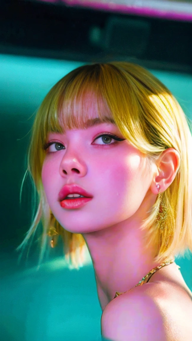 A highly detailed, realistic portrait of Lalisa Manoban, a hot and sweaty adult Korean K-pop star, in 8K resolution, photorealistic, vivid colors, dramatic lighting, beautiful detailed eyes, lips, and face, long eyelashes, expressive emotions, sensual, alluring, striking pose, flawless skin, glowing skin, natural lighting, cinematic composition