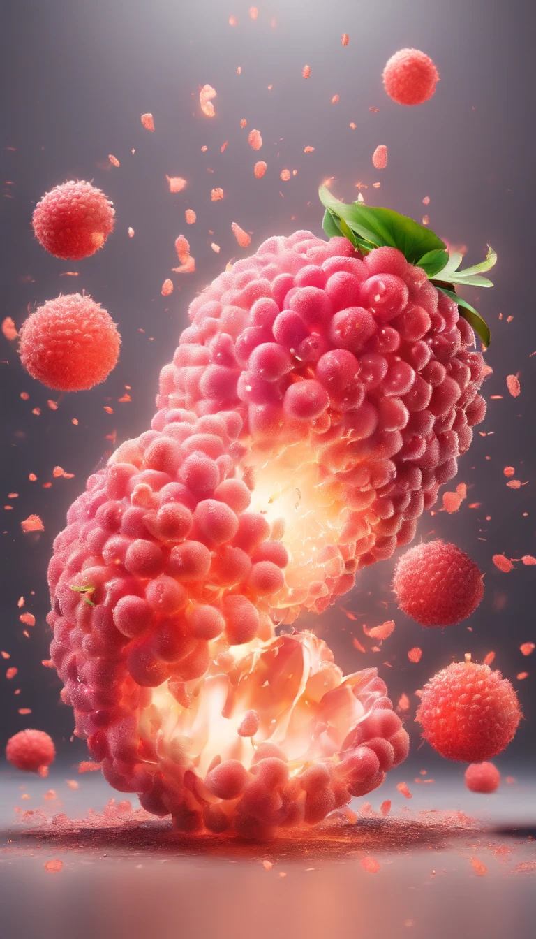 Lychee fruit in the space with explosion