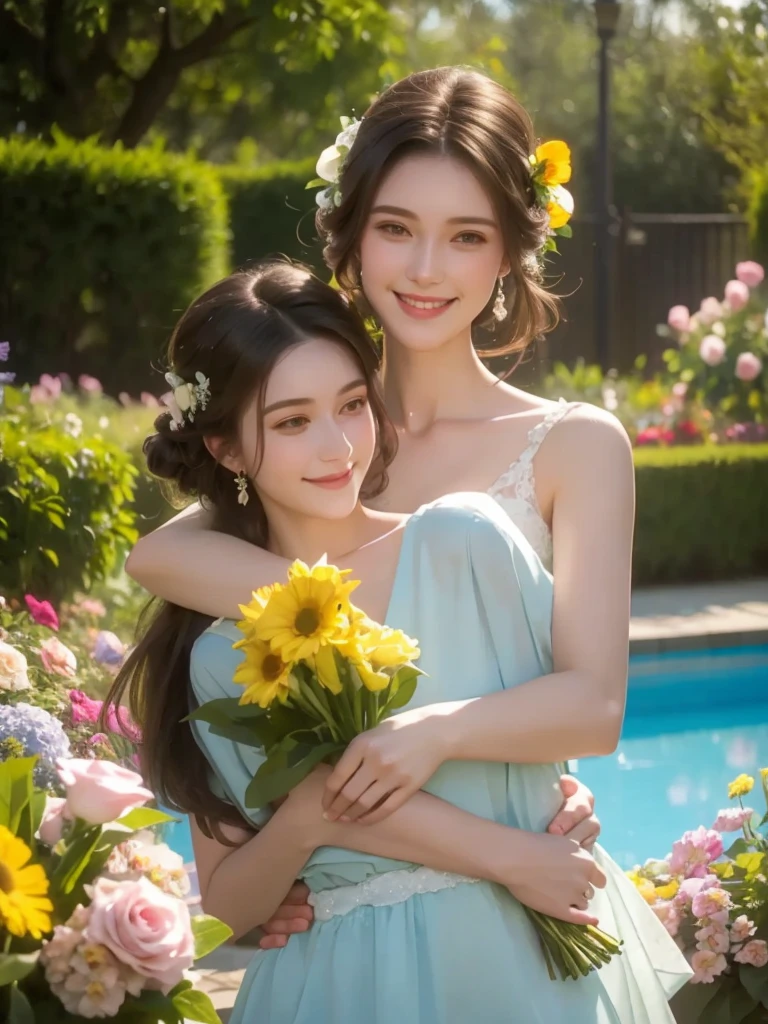 chine、astronaut、roses in vase、fruits、Cute trinkets、smile、ancient greek costume、Ancient Roman landscape in the style of Nicolas Poussin,laughter,,Sweet and seductive appearance.、Caravaggio's paintings、Chiaroscuro of Caravaggio、hair tousled by the wind,Two women frolicking,cute smile, expression of ecstasy,Sexy,erotic