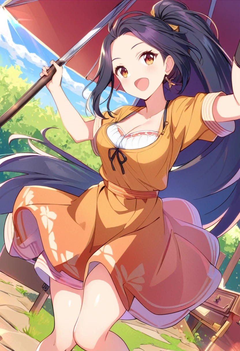 20 years old,1 girl, extremely thick thighs, hyperrealistic, 8k, (extremely detailed 8k), (very delicate and beautiful), (masterpiece), (better quality:1.0), (ultra high resolution:1.0), (masterpiece, best quality), cute,black hair,big breasts,leaning forward,ponytail,upper body,POV,breast hold,overalls,bust shot