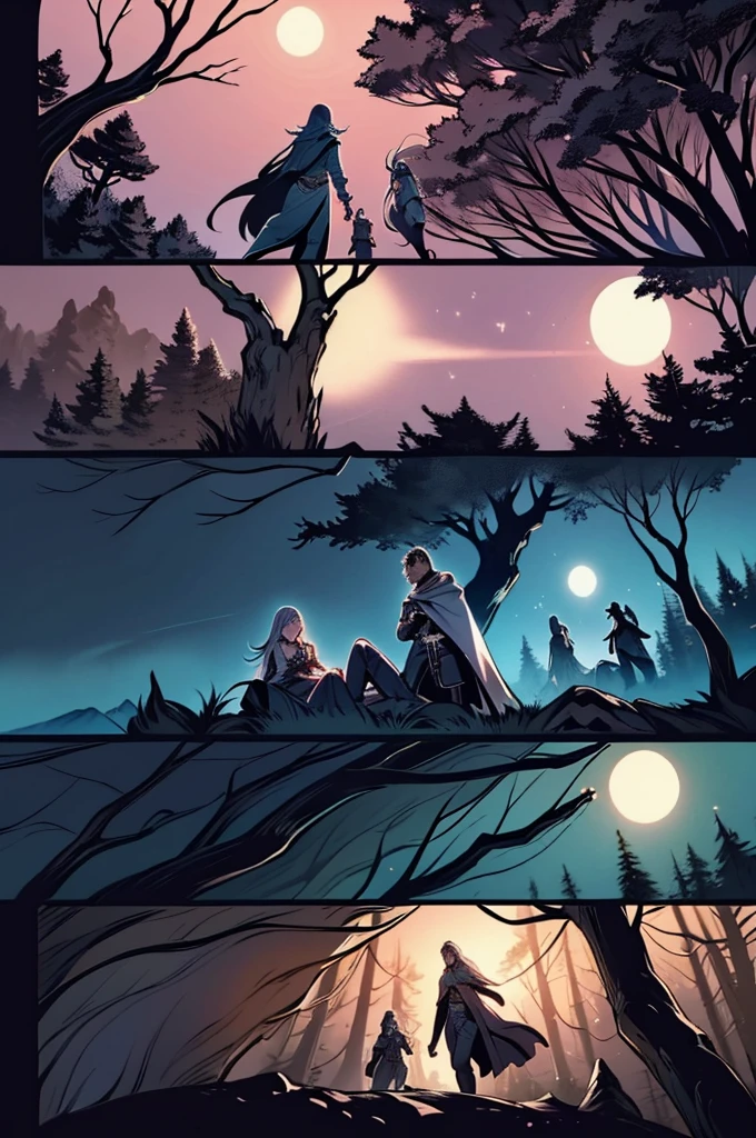 A romantic couple lying under a massive tree in another world, detailed portrait, beautiful girl with long hair, handsome man, enchanting fantasy landscape, glowing moonlight, ethereal atmosphere, vibrant colors, dramatic lighting, highly detailed, 8k, hyperrealistic, cinematic, concept art styl.
