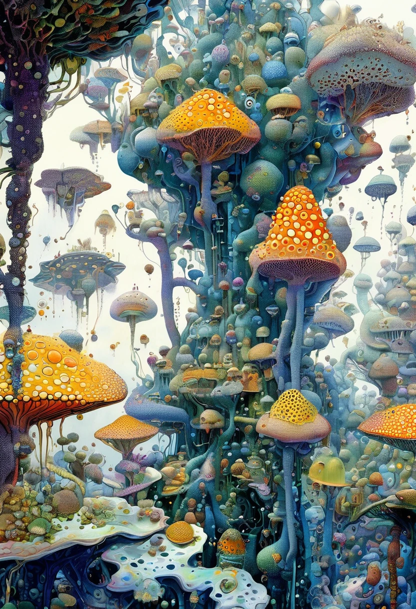illustrations de daniel merriam，Strange illustration。Pointillism method。Trypophobia。Strong contrast。