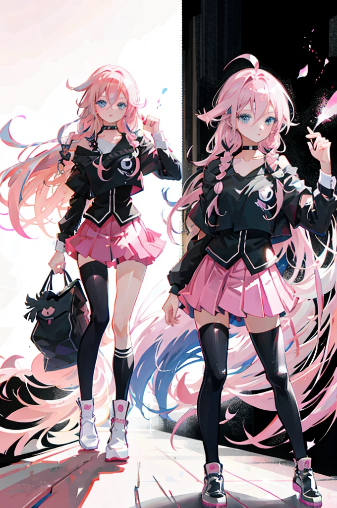 Fille Araffe pink haired et une couronne sur la tête, wearing punk clothes, dressed as crust punk, anime girl Cosplay, Cybergoth, wear punk clothes, Kerli Coiv: anime girl, 1 7 歳 - ゴシックanime girl, Belle Delphine, anime cosplay, pink haired, anime girl dans la vraie vie, punk girl, disorganized, High resolution, super sharp, 8K, masterpiece,, look at the sky, I can see big breasts
