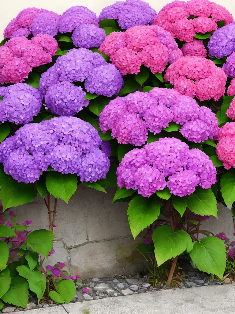 Purple and pink hydrangea Japan's top idol girl Kyoto Temple Realistic Detailed and beautiful eyes A little smile Real Photo