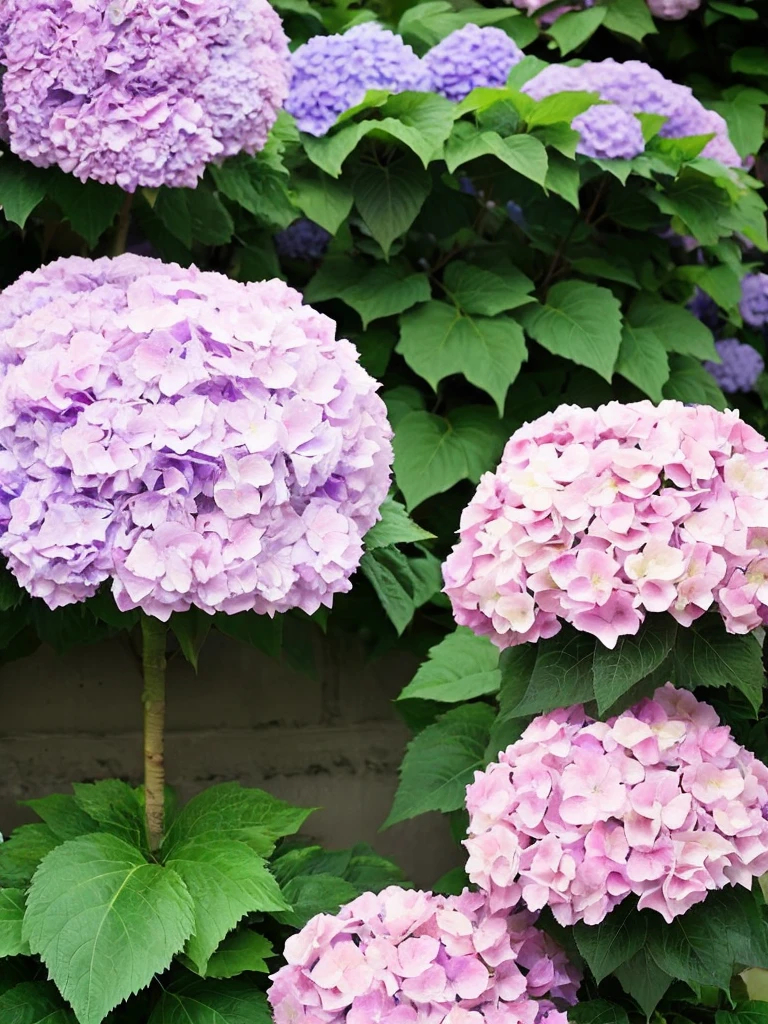 Purple and pink hydrangea Japan's top idol girl Kyoto Temple Realistic Detailed and beautiful eyes A little smile Real Photo