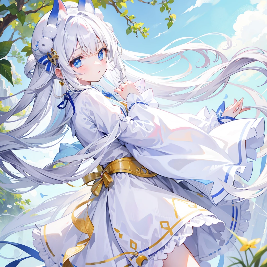 Milky Long Hair Milk，White clothes，Fufu has a very cute face，It's a cute girl