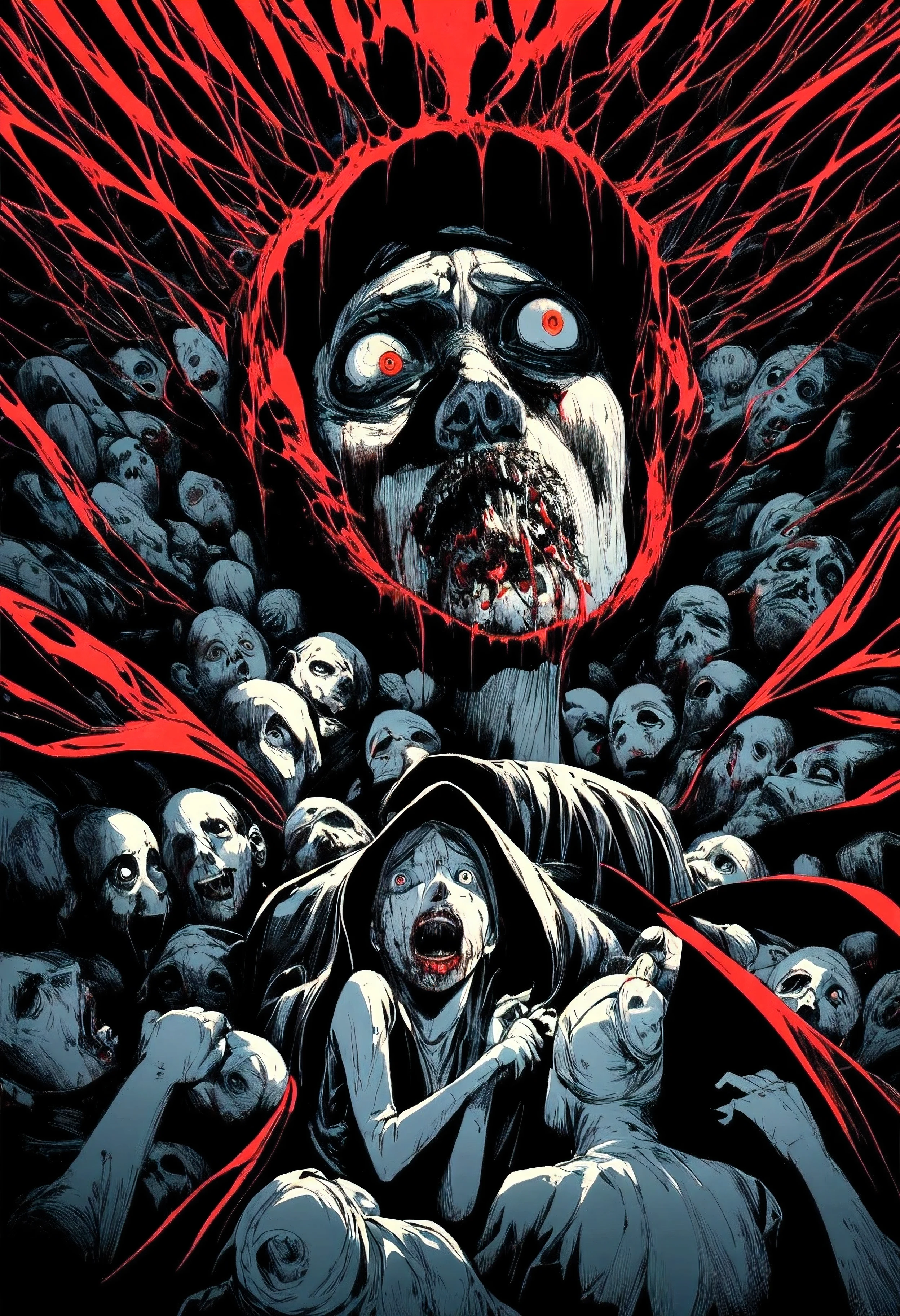Horror,Creepy,If you see it, you die,craziness,High resolution,Super detailed,Collapse,High Contrast,reality,Real,Perfect Face,stare,Color
