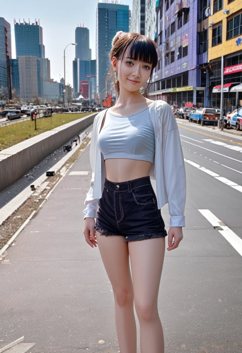 There was a lady standing on the roadside, Cyberpunk Art by Yang J, Popular on ArtStation, realism, artwork in the style of Gu Weiss, Anime style. 8K, Gu Weiss, Realistic anime 3D style, Popular on cgstation, 🤤 Girl Portrait, hyper-realistic cyberpunk style, Anime style mixed with fujifilm, Fantastic cyberpunk girl