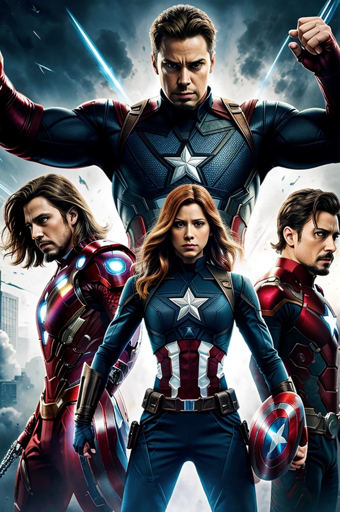 Create an image of the Avengers assembled in a dramatic pose, ready to take on any challenge. with light color background for t-shirt design