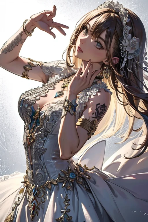 realistic, High resolution, soft light,1 female, alone, hip up, (detailed face),tattoo, jewelry, nice_dress