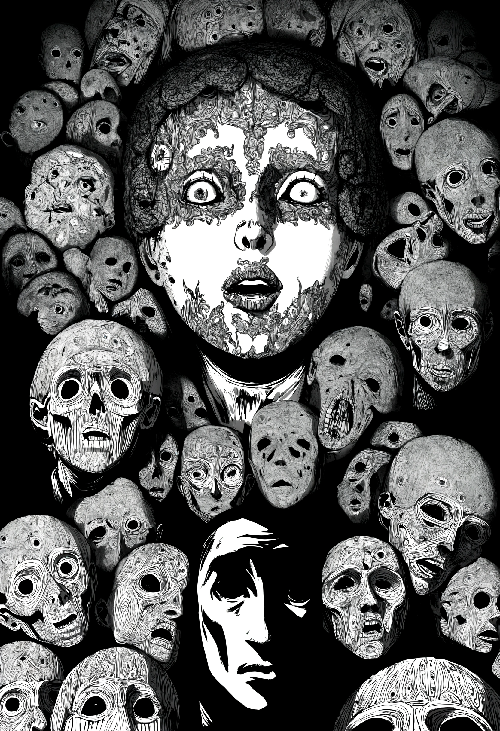 Horror,Creepy,If you see it, you die,craziness,High resolution,Super detailed,Collapse,High Contrast,reality,Real,Perfect Face,stare,Color