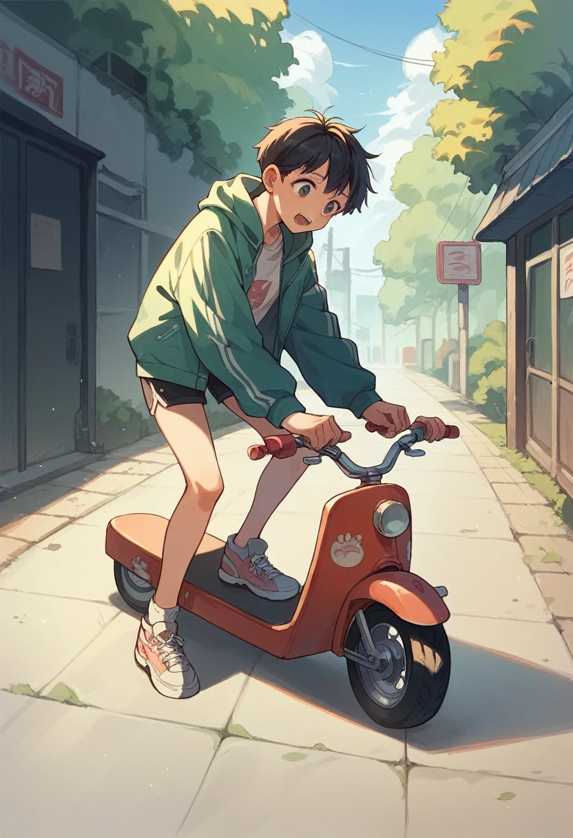 Girl on electric scooter、anime