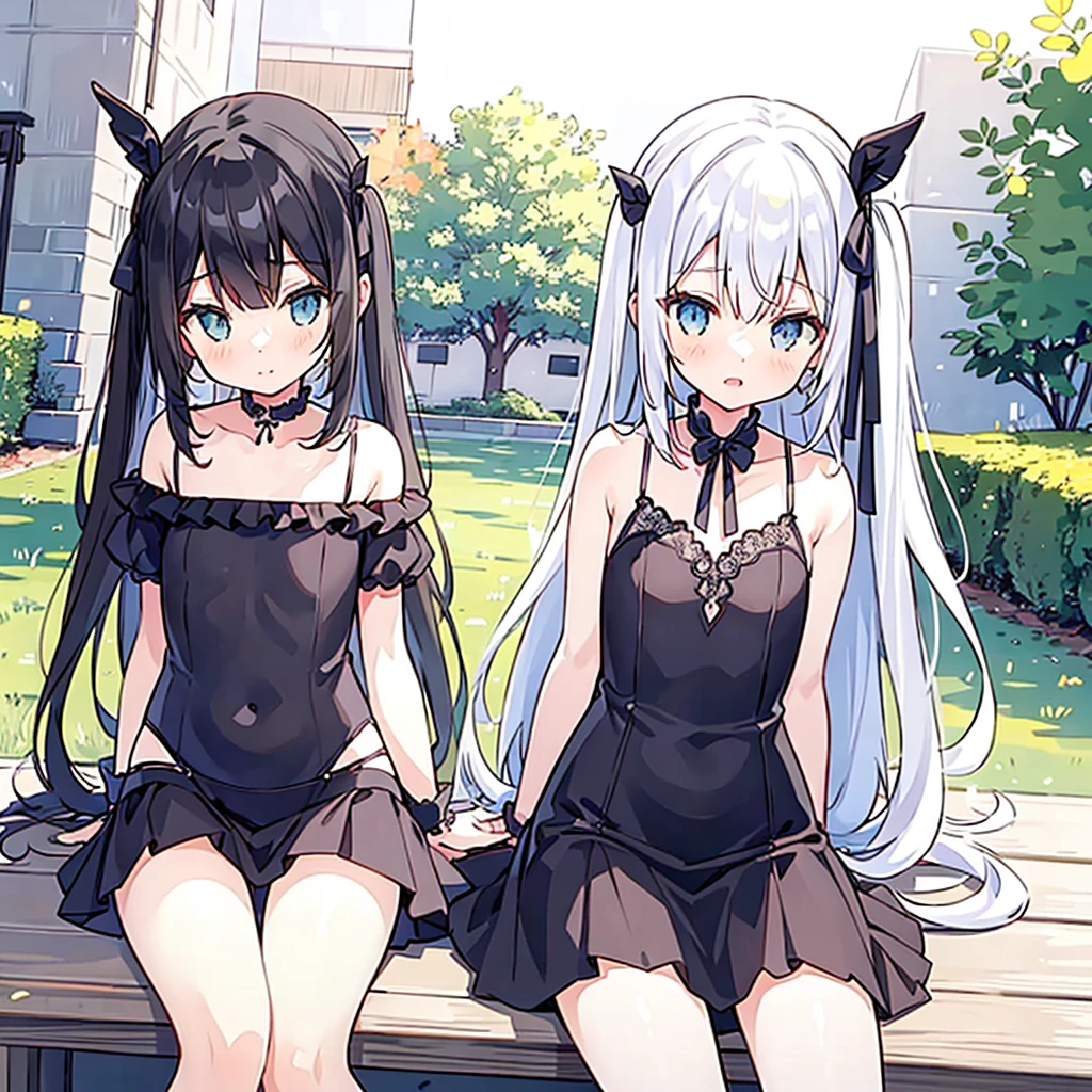 Three Girls, Seraphim, Pleated skirt, Sitting, Tilt your head, I&#39;Being there for you, sleep, close your eyes, Shopping bag, fake mouse ears headband, Hug a stuffed animal, train, night,