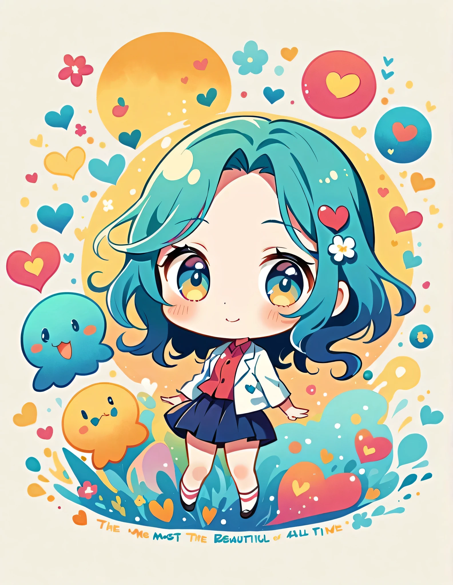 Mai Yoneyama style, Simple Line Initialism,Abstract art,Urban Background, colorful hearts ,(((The most beautiful girl of all time))), (((chibi))), (((Cute amoeba))), おとぎの国