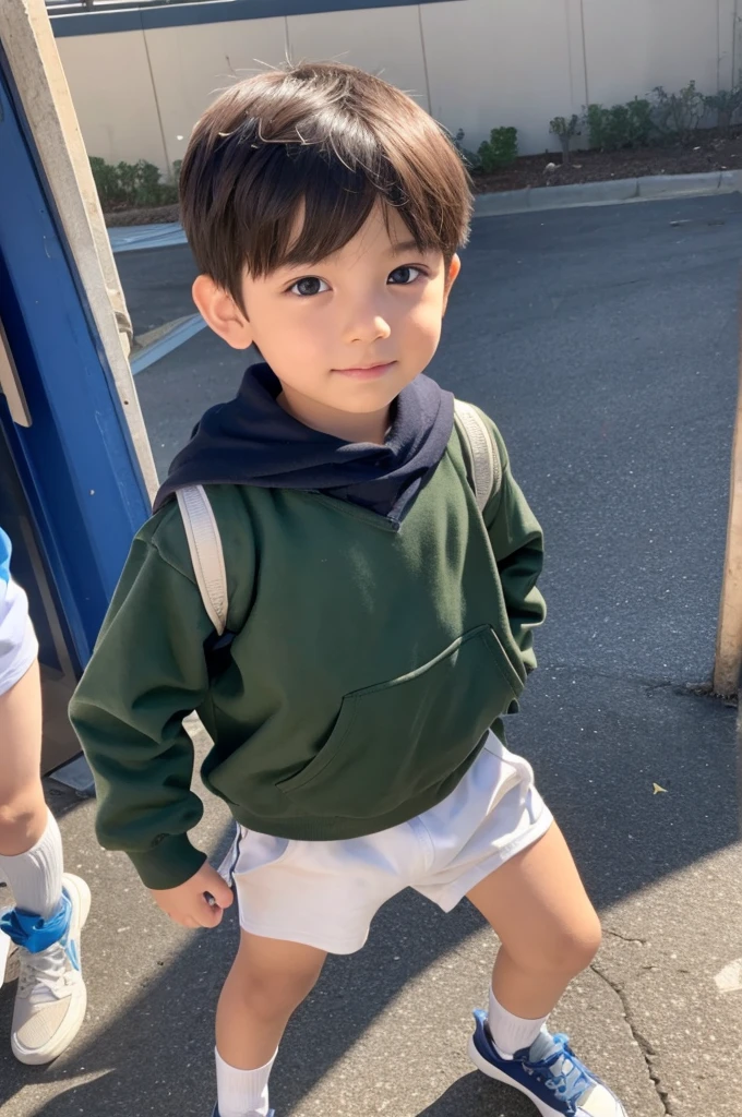 Cute boy showing his foreskin at school