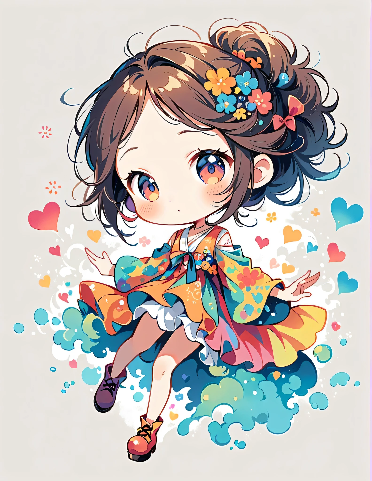 Mai Yoneyama style, Simple Line Initialism，Abstract art，Urban Background, colorful hearts ,(((The most beautiful girl of all time))), (((chibi))), (((かわいいダンゴムシ))), おとぎの国