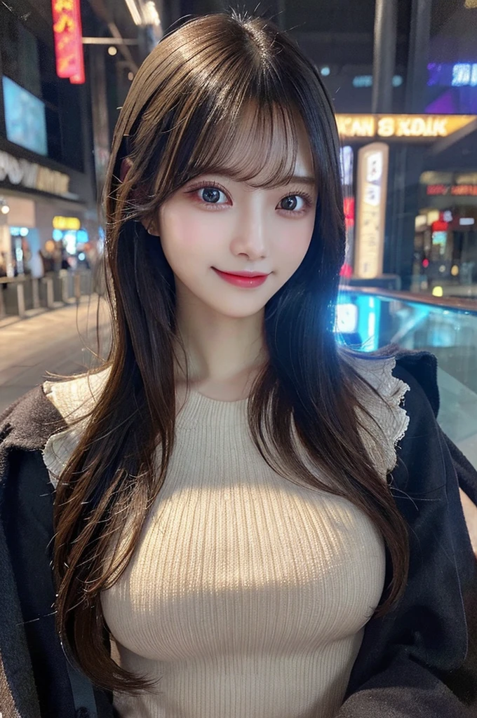 One girl, Wet day, window,Real Photo,night,Tabletop, Highest quality, shape, Very detailed, finely, High resolution, 8K壁紙, perfect dynamic composition shape, Beautiful and detailed, Small breasts, Natural color lip,Gentle smile,20-year-old girl、Beautifully Detailed face、Perfect and beautiful face,Big eyes、Beautifully Detailed face、Perfect and beautiful double eyelids、Blur the background、Slim face and figure、Straight hair、 (masterpiece, Highest quality, Very detailed, Detailed face, 8K)、Actual Photos(Best image quality)、smile、Cyberpunk Fashion