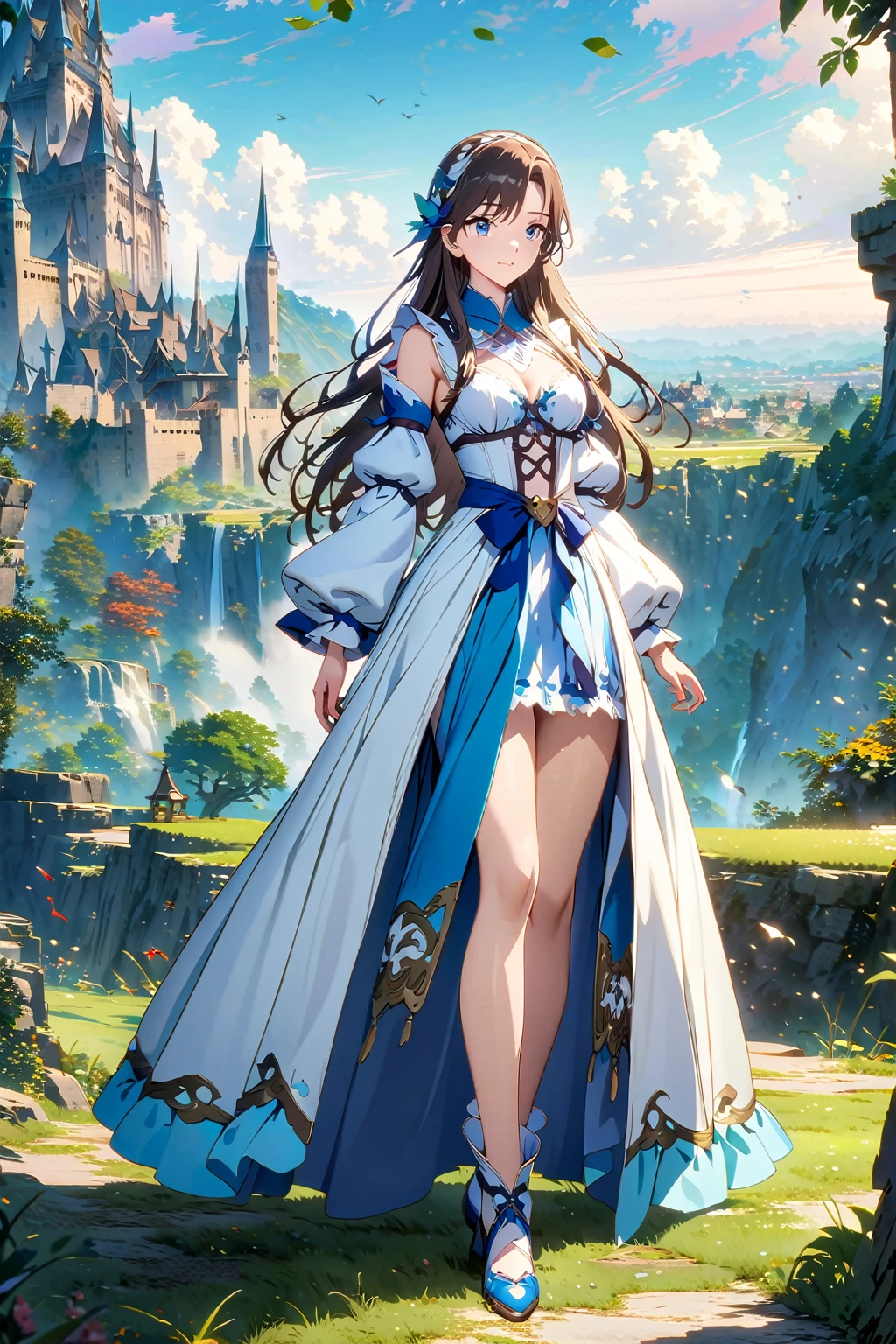(超detailedなイラスト:1.2),Very delicate and beautiful,非常にdetailed,CG,Unity,8k wallpaper,wonderful,detailed,masterpiece,The best quality in the best condition,Official Art,非常にdetailed CG 8k Unbelievably ridiculous resolution,Beautiful and exquisite,High resolution,非常にdetailedな目と顔,Anime girl with long hair and blue eyes standing in front of a castle, Anime fantasy artwork, Beautiful fantasy anime, Fantasy art style, Beautiful maiden, Beautiful fantasy maiden, 2. 5 d cgi Anime fantasy artwork, epic Fantasy art style hd, Anime fantasy illustration, 美しくdetailedなファンタジー, Fantasy Art, detailedなファンタジーアート, 8k 高品質detailedアート