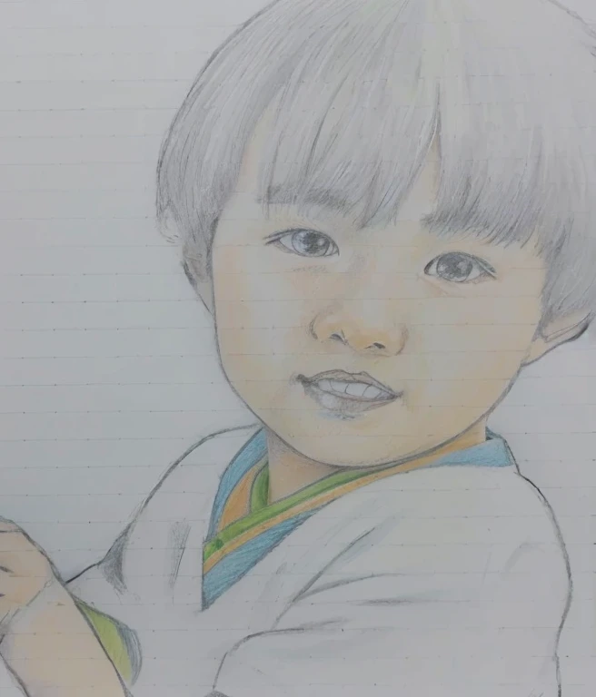 a close up of a drawing of a boy holding a baseball glove, Colored pencil sketch, Colored pencilスケッチ, kid drawing, based on child's drawing, full color drawing, color drawing, By Yuki Ogura, drawing, Inspired by Takeharu Matsumura, Colored pencil, By Yasutomo Oka, traditional art, children's book drawingカラー画、Detailed face of an Asian boy holding a bread with Anpanman's face in his hand, By Yasutomo Oka, by Ayako Rokkaku, Children's drawings