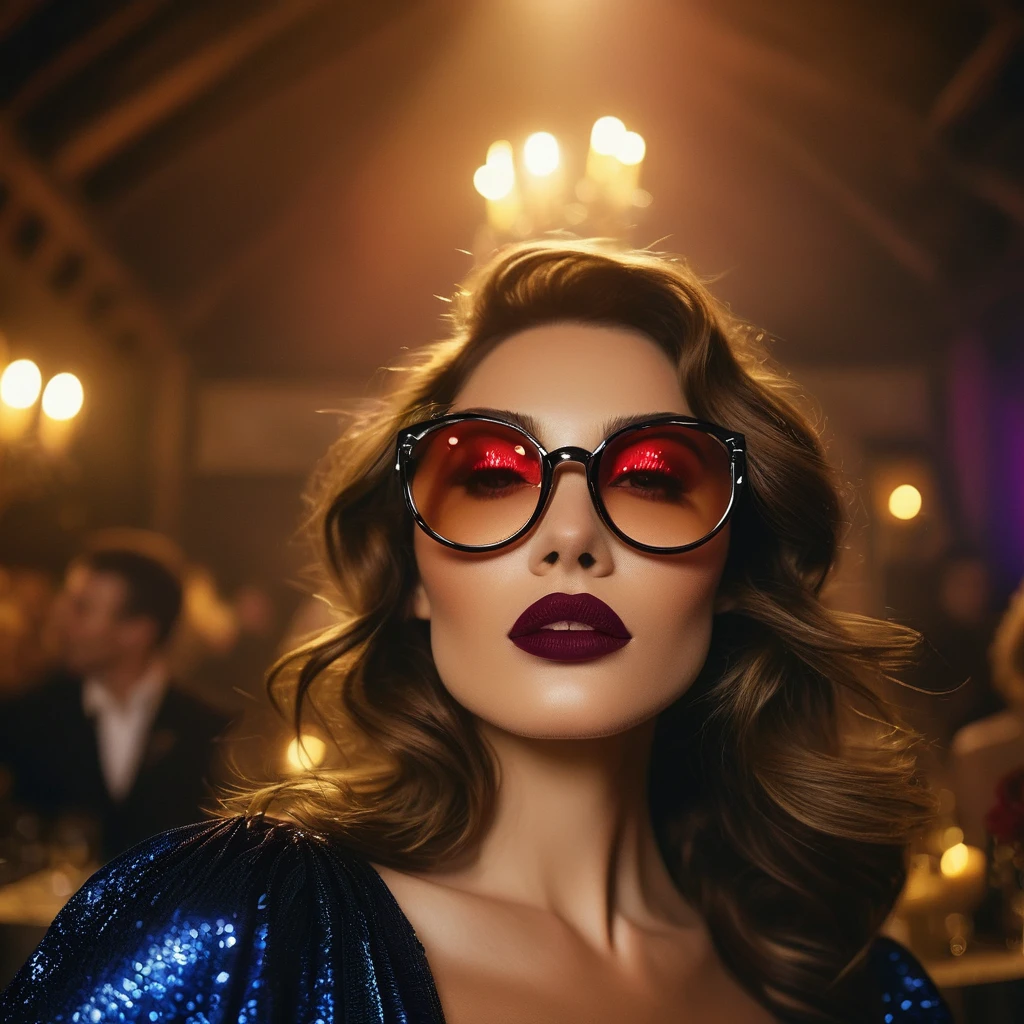 Soleil dans une ferme; éclairage volumétrique, spectaculaire, lumières ambiantes, couleurs lumineuses, ambiance cinématographique, style réalisme, détails complexes en haute capture. ((meilleure qualité: 1.4, 8k)), (((Ultra haute résolution, rendu basé sur la physique. (((La scène principale est un grand angle f/1.2, femme pleine longueur, Aspect rugueux, style contemporain, yeux bleus; brune claire, 38 ans, Porter des lunettes carrées ))); Petit, des yeux bien concentrés; mince, Sourcils détaillés (cheveux châtain foncé à moitié peignés, frange), texture de peau très détaillée, légère fossette sur le visage sans maquillage, bouche. Petit with burgundy lipstick 1.4, robe longue 1.6 )) ), ((normal body mince abdomen, taille fine, traits du visage nets et clairs)); (Expression rayonnante: 1.3, en regardant le côté droit de la scène: 1.2), (( (fond complètement semi-sombre)léger décolleté devant: 1.8)), jambes l&#39;une devant l&#39;autre: 1, 4, ((Détails exposés: 1.4, position frontale complète de la scène 1.5)), ((De nombreuses particules lumineuses et colorées volent: 1.5, rétroéclairé )).