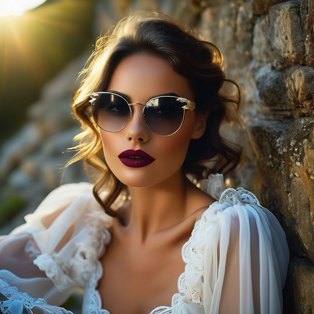 Soleil dans une ferme; éclairage volumétrique, spectaculaire, lumières ambiantes, couleurs lumineuses, ambiance cinématographique, style réalisme, détails complexes en haute capture. ((meilleure qualité: 1.4, 8k)), (((Ultra haute résolution, rendu basé sur la physique. (((La scène principale est un grand angle f/1.2, femme pleine longueur, Aspect rugueux, style contemporain, yeux bleus; brune claire, 38 ans, Porter des lunettes carrées ))); Petit, des yeux bien concentrés; mince, Sourcils détaillés (cheveux châtain foncé à moitié peignés, frange), texture de peau très détaillée, légère fossette sur le visage sans maquillage, bouche. Petit with burgundy lipstick 1.4, robe longue 1.6 )) ), ((normal body mince abdomen, taille fine, traits du visage nets et clairs)); (Expression rayonnante: 1.3, en regardant le côté droit de la scène: 1.2), (( (fond complètement semi-sombre)léger décolleté devant: 1.8)), jambes l&#39;une devant l&#39;autre: 1, 4, ((Détails exposés: 1.4, position frontale complète de la scène 1.5)), ((De nombreuses particules lumineuses et colorées volent: 1.5, rétroéclairé )).