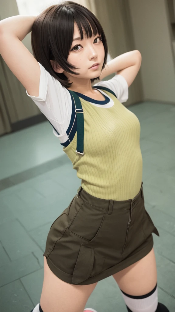 Short Bob Hair Rika Adachi Fold your arms Flare One Piece
Knee-high socks
